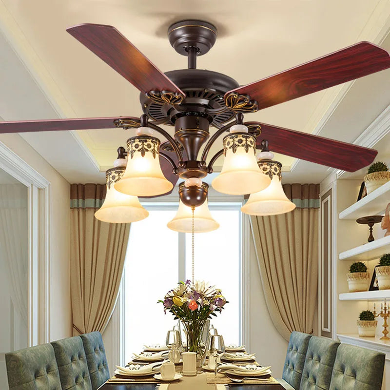 American ceiling fan lamp, dining room, living room, home fan lamp, European retro bedroom fan lamp with fan chandelier