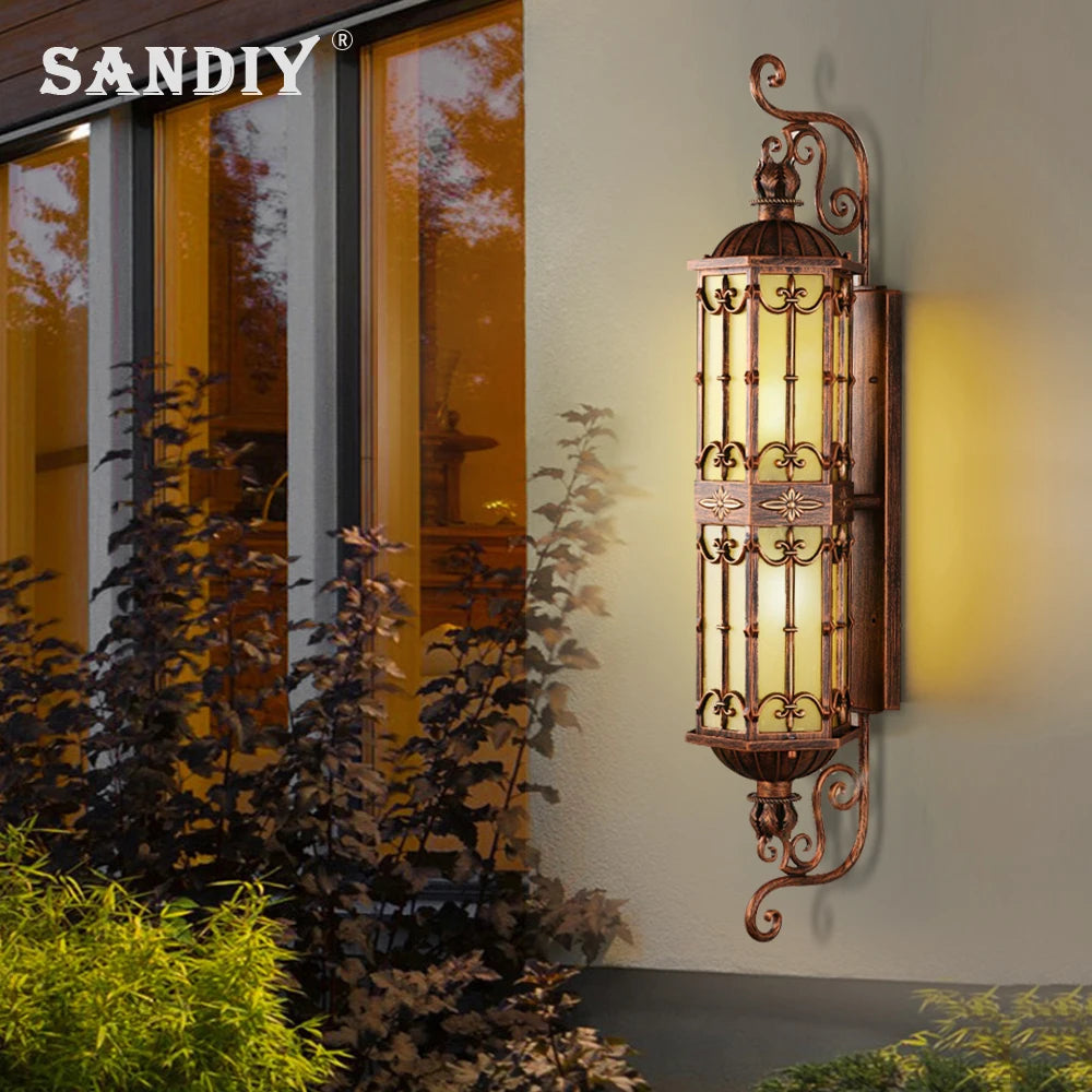 Outdoor Gold Wall Lamp Europe Retro Waterproof Vintage LED Porch Light Large Size Sconces for Decor House Villa Gate Base E27