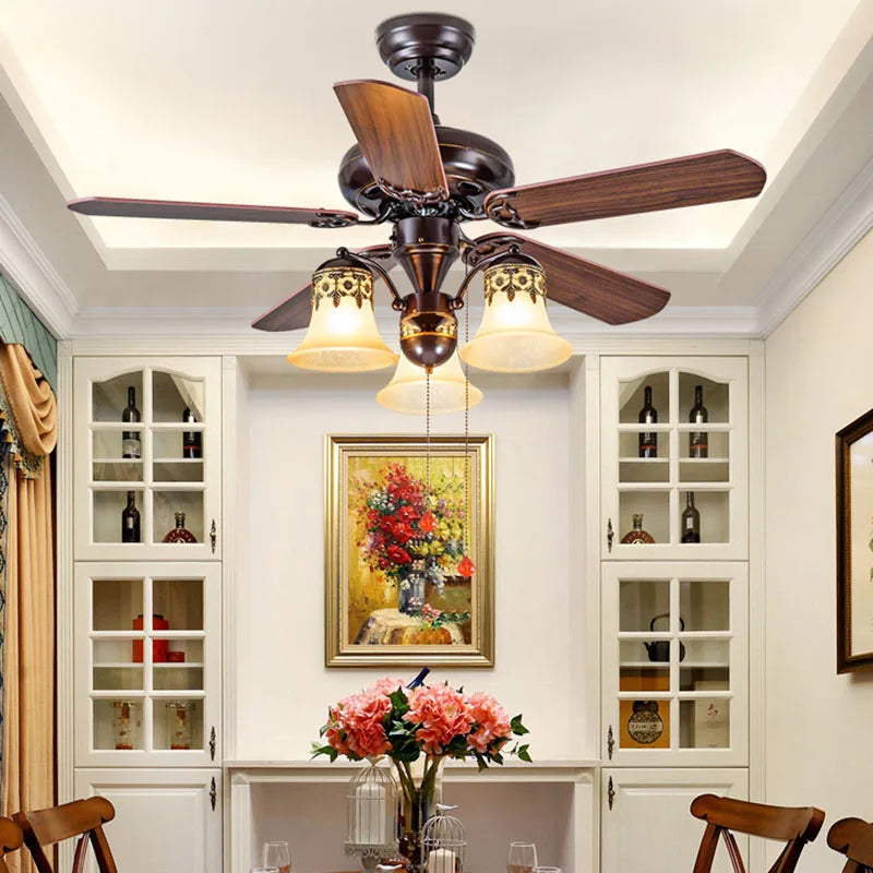 American ceiling fan lamp, dining room, living room, home fan lamp, European retro bedroom fan lamp with fan chandelier