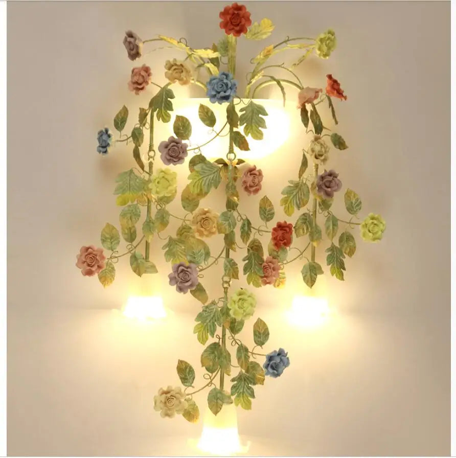 Decora Country Floral Flower Rose Wall Lamps LED AC Wall Lights for Living Room Home Indoor Lighting Wall Sconces Bedroom Lamp