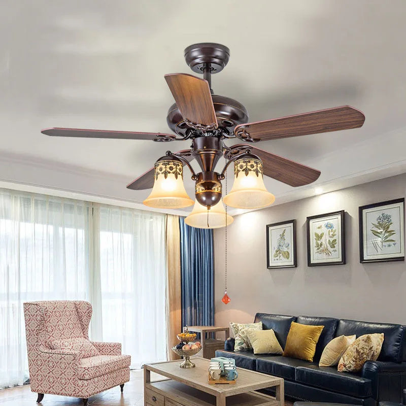 American ceiling fan lamp, dining room, living room, home fan lamp, European retro bedroom fan lamp with fan chandelier