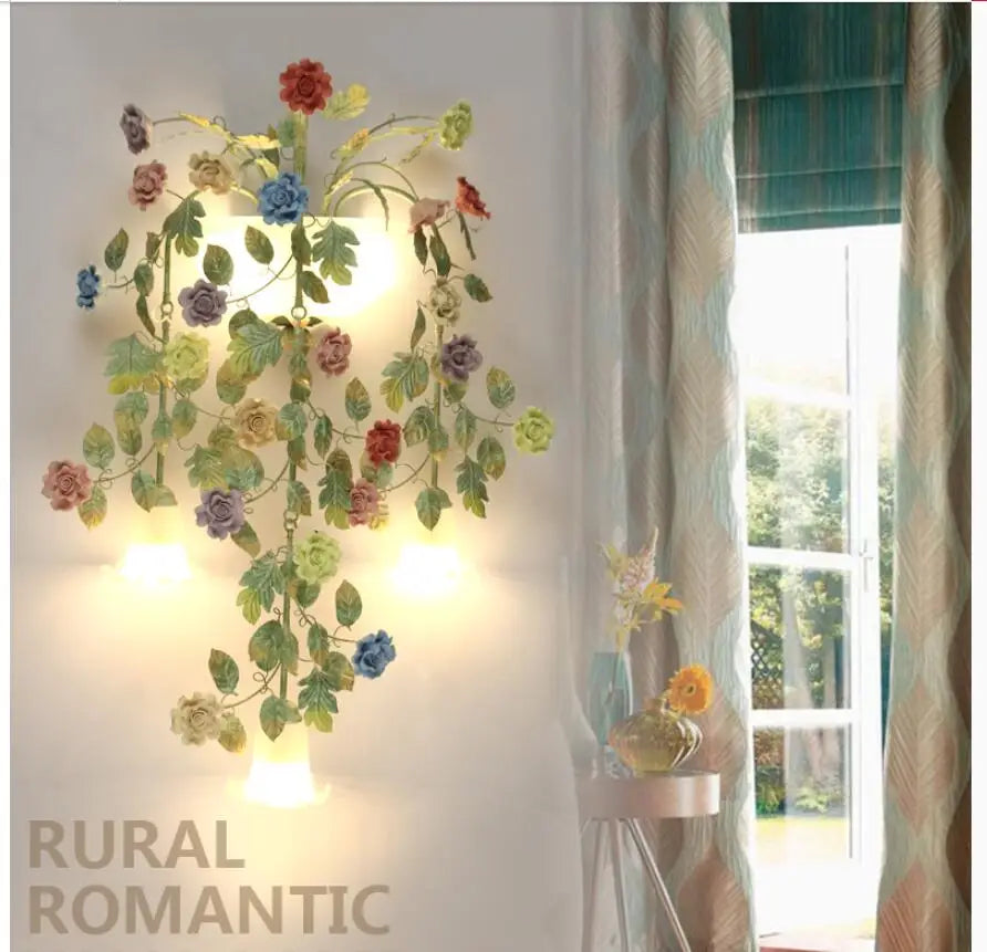 Decora Country Floral Flower Rose Wall Lamps LED AC Wall Lights for Living Room Home Indoor Lighting Wall Sconces Bedroom Lamp