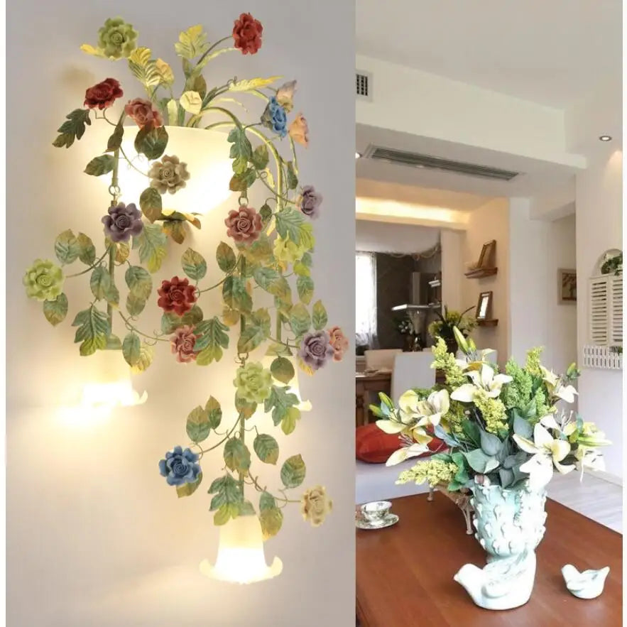 Decora Country Floral Flower Rose Wall Lamps LED AC Wall Lights for Living Room Home Indoor Lighting Wall Sconces Bedroom Lamp