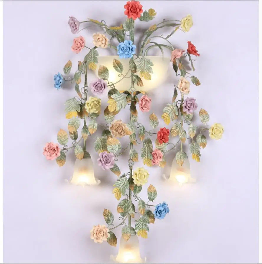 Decora Country Floral Flower Rose Wall Lamps LED AC Wall Lights for Living Room Home Indoor Lighting Wall Sconces Bedroom Lamp