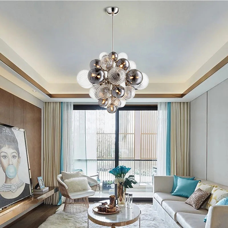 Nordic Air Bubble Ceiling Chandelier Glass Ball Silvery for Table Dining Living Room Bedroom Pendant Lights Home Decor Fixture