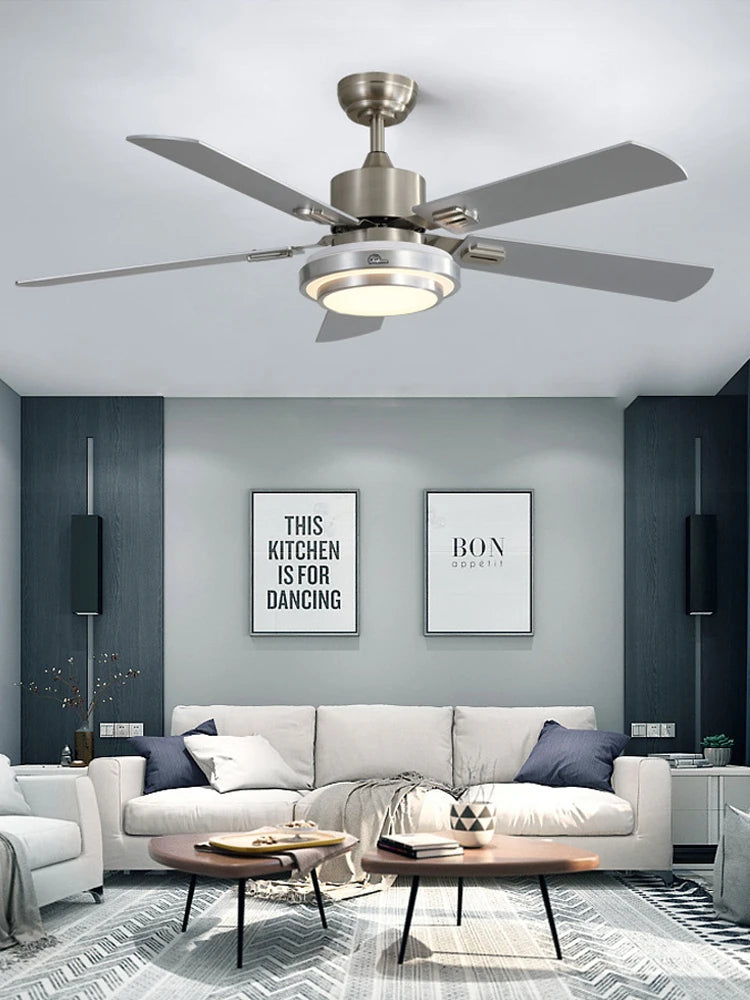 LED Fan Light Strong wind Retro Restaurant Living Room Household Variable Frequency Fan Ceiling Light Integrated Fan Light
