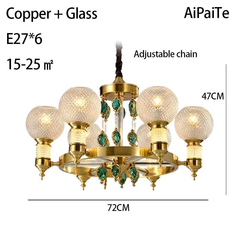Full Brass LED Glass Chandelier