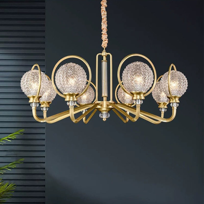 Full Brass LED Glass Chandelier