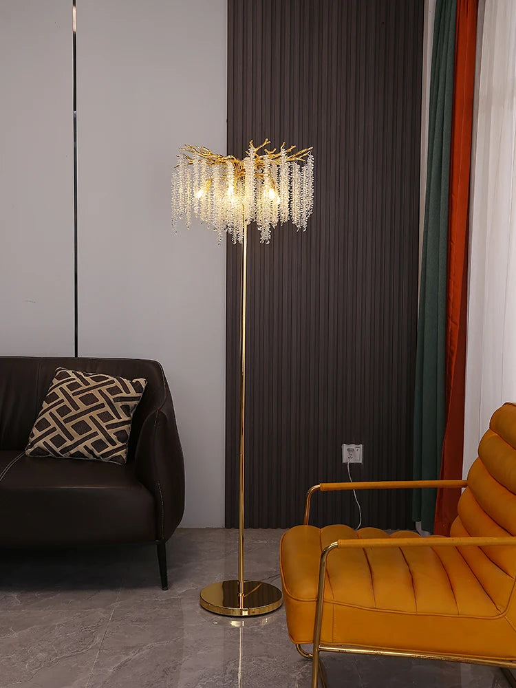 Nordic Luxury Crystal Floor Lamp Indoor Gold LED Living Room Bedroom Decor Stand Lighting Modern Floor Lamps 2023 New Design