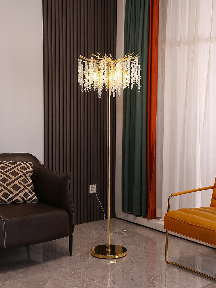 Nordic Luxury Crystal Floor Lamp Indoor Gold LED Living Room Bedroom Decor Stand Lighting Modern Floor Lamps 2023 New Design