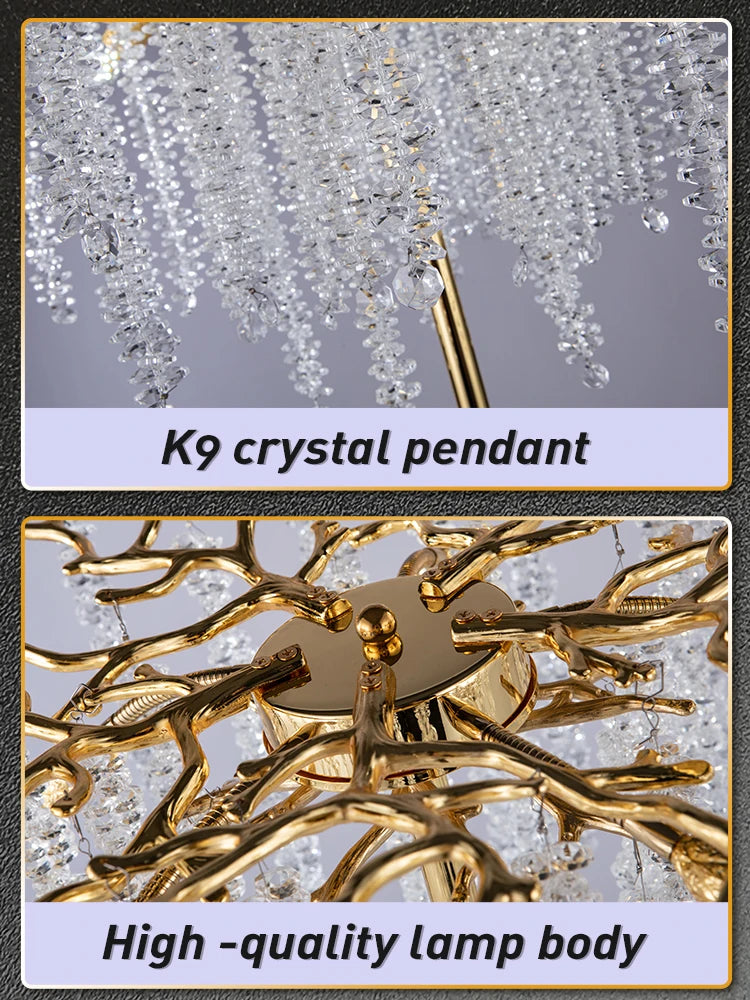 Nordic Luxury Crystal Floor Lamp Indoor Gold LED Living Room Bedroom Decor Stand Lighting Modern Floor Lamps 2023 New Design