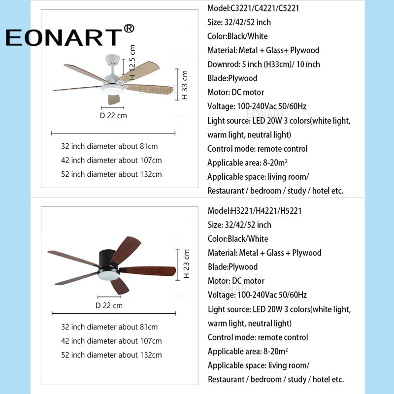 52Inch Led Ceiling Fan Lamp Roof Lighting Fan Modern Indoor Decorate Plywood Blade Dc Ceiling Fan With Remote Control Ventilador