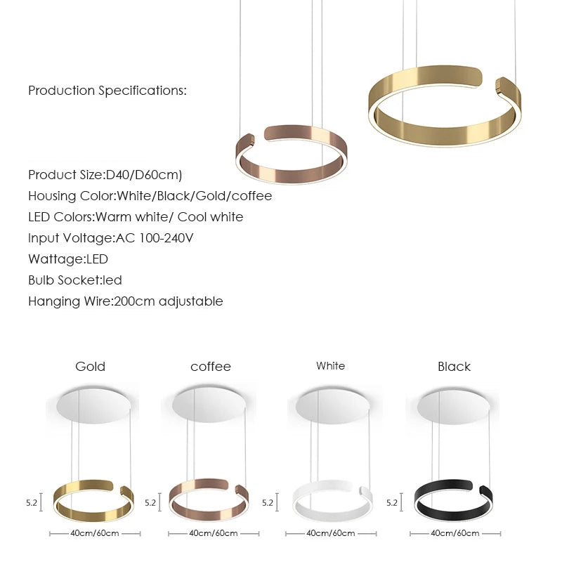 Induction Dimming Pendant Lights Free Adjustable Hanging Lamps for Bedroom Living Room Decor Kitchen Office Led Ring Light