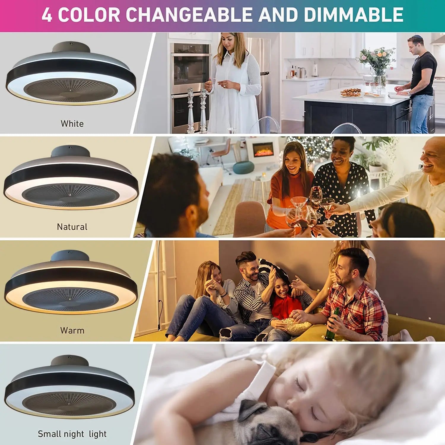 50CM Ceiling Fan With Led Light Remote Control Smart Bluetooth Ventilation Sealing Fan Lamp For Home Room Decor Free Shipping