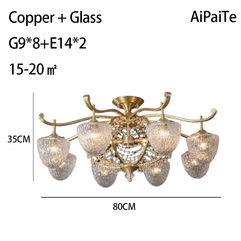 Full Brass LED Glass Chandelier