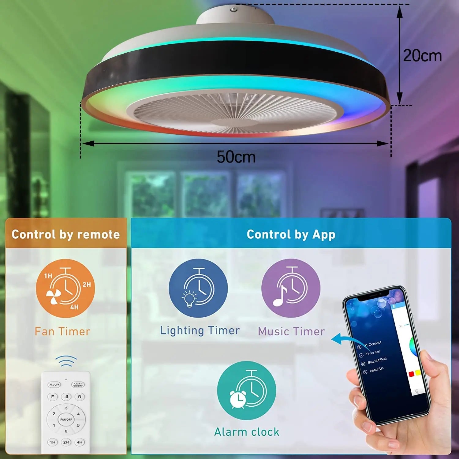 50CM Ceiling Fan With Led Light Remote Control Smart Bluetooth Ventilation Sealing Fan Lamp For Home Room Decor Free Shipping