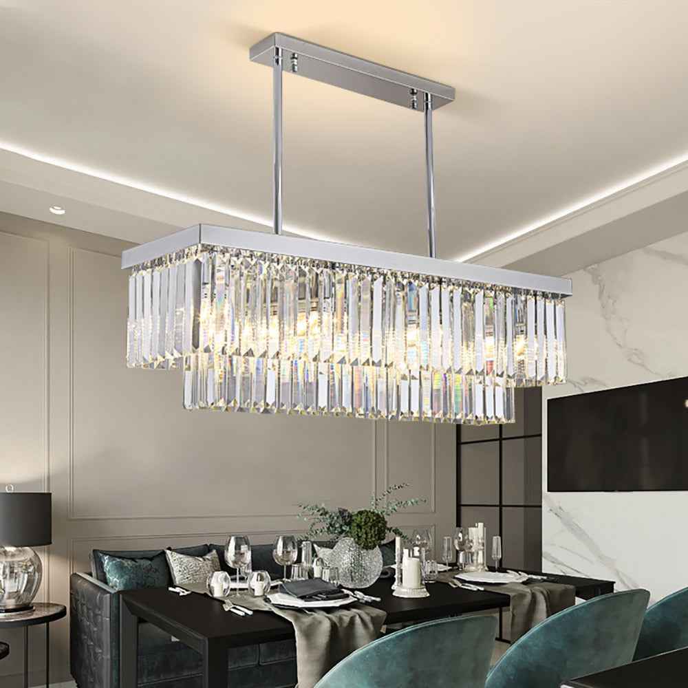 Rectangle Chrome Gold Chandelier for Dining Room