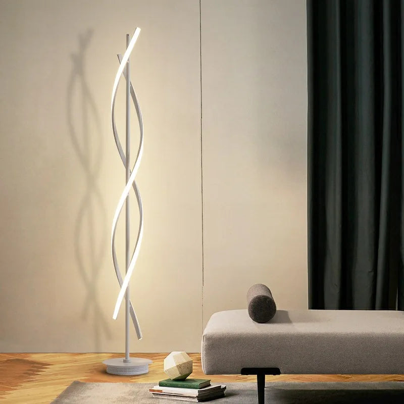 Modern Spiral Metal Led Floor Lamp Living Room Home Decor Standing Lights Loft Bedroom Bedside Dimmable Floor Lighting Luminaire