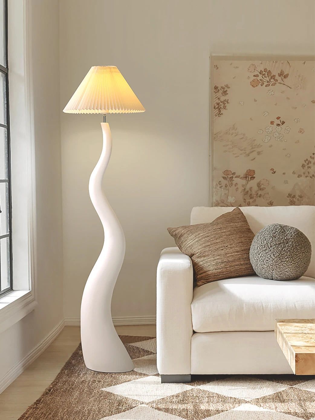 Designer Cream Resin Floor Lamp LED E27 Atmosphere Vertical Desk Light for Living/Model Room Decoration Bedroom Study Studio Bar