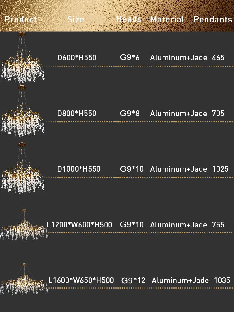 Luxury Ceiling Crystal Chandeliers LED Lighting for Living Room Modern Gold Tree Branch Hanging Pendant Light Fixture Room Decor