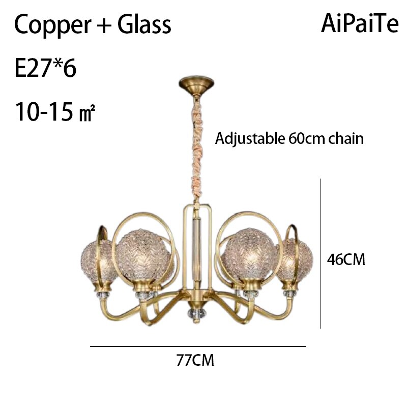 Full Brass LED Glass Chandelier