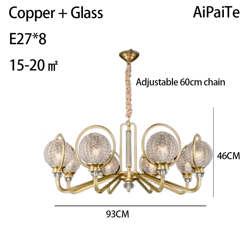 Full Brass LED Glass Chandelier