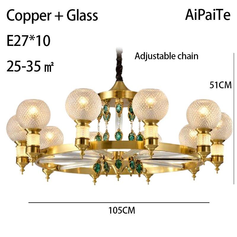 Full Brass LED Glass Chandelier