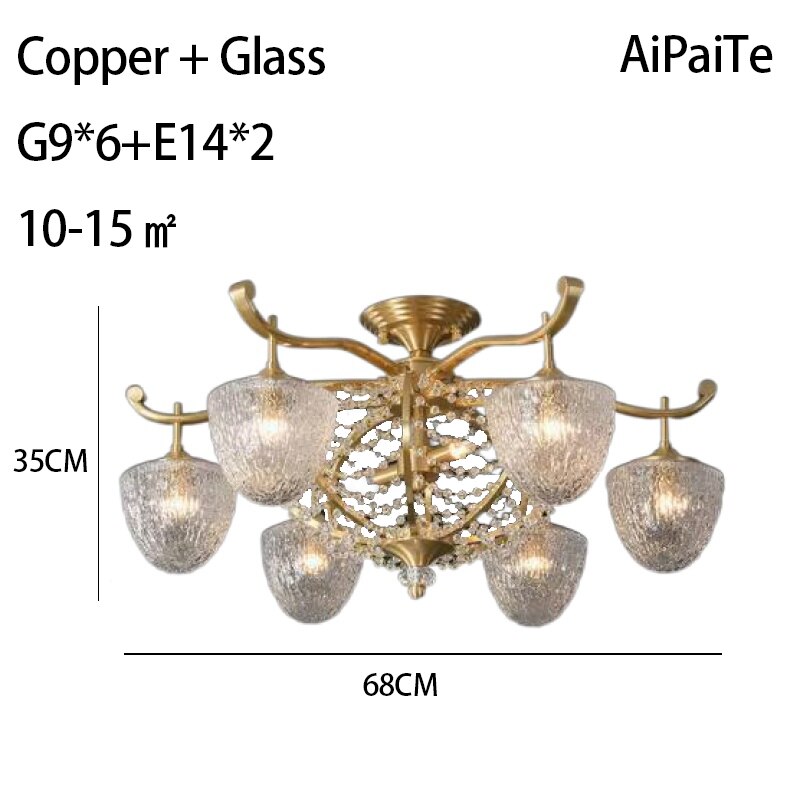 Full Brass LED Glass Chandelier