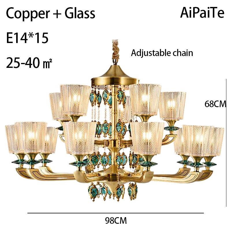 Full Brass LED Glass Chandelier