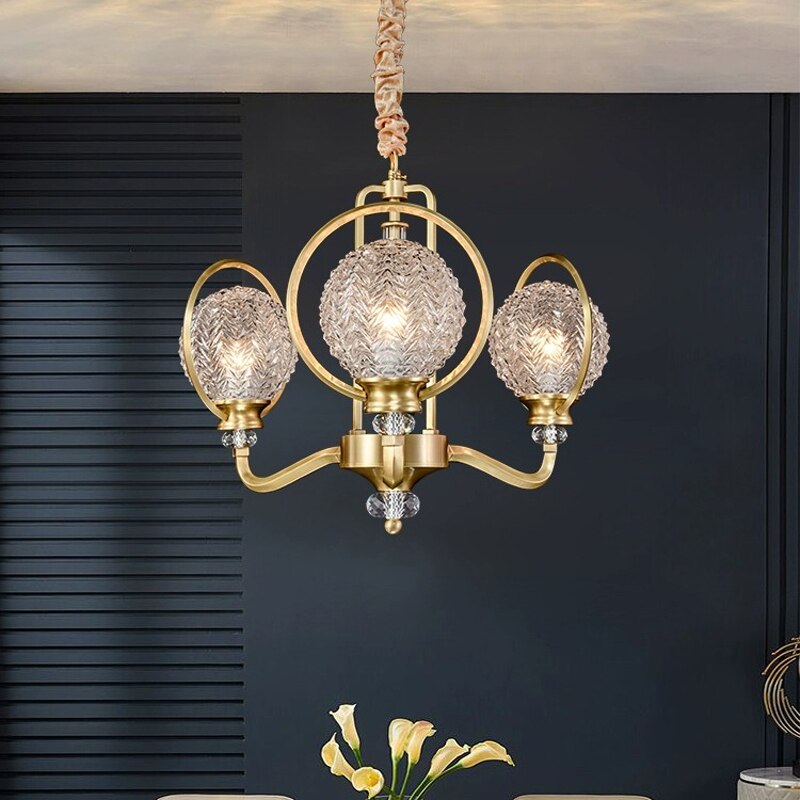 Full Brass LED Glass Chandelier