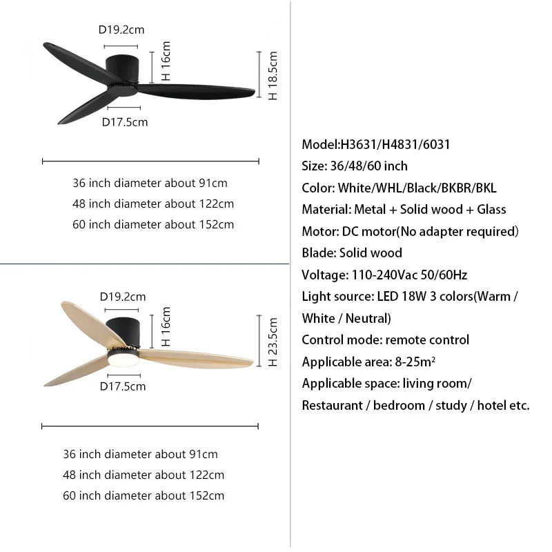 60Inch Design Fan Modern Floor Wood Dc Ceiling Fan Lamp With Remote Control Indoor Solid Wood LED light Fans For Home Ventilador