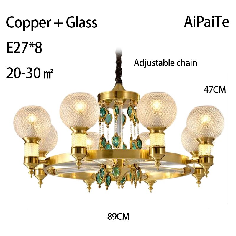 Full Brass LED Glass Chandelier