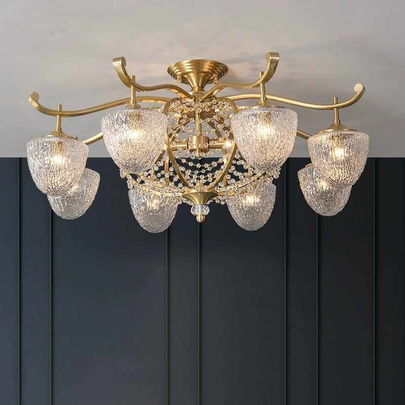 Full Brass LED Glass Chandelier