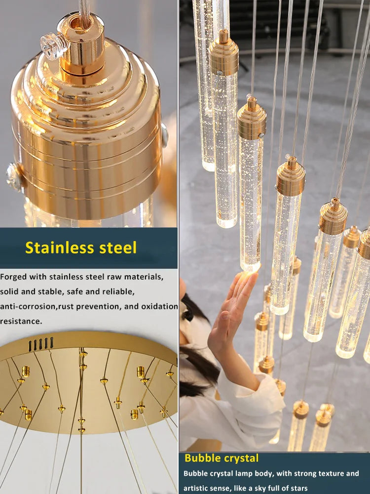 Crystal stair pendant lamp Luxury living room long LED crystal lamp Modern Interior designer home decoration golden loft lamp