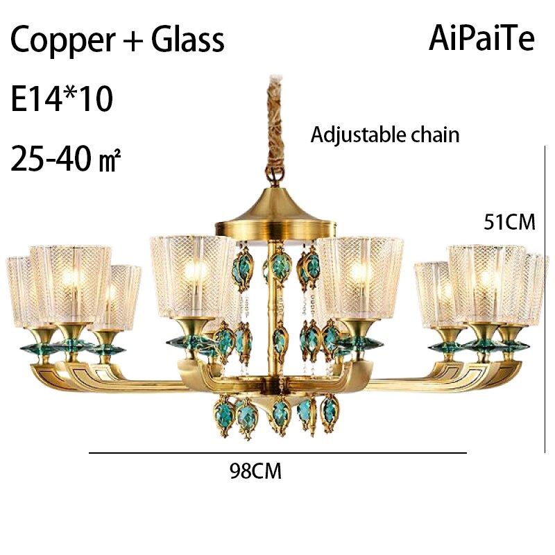 Full Brass LED Glass Chandelier