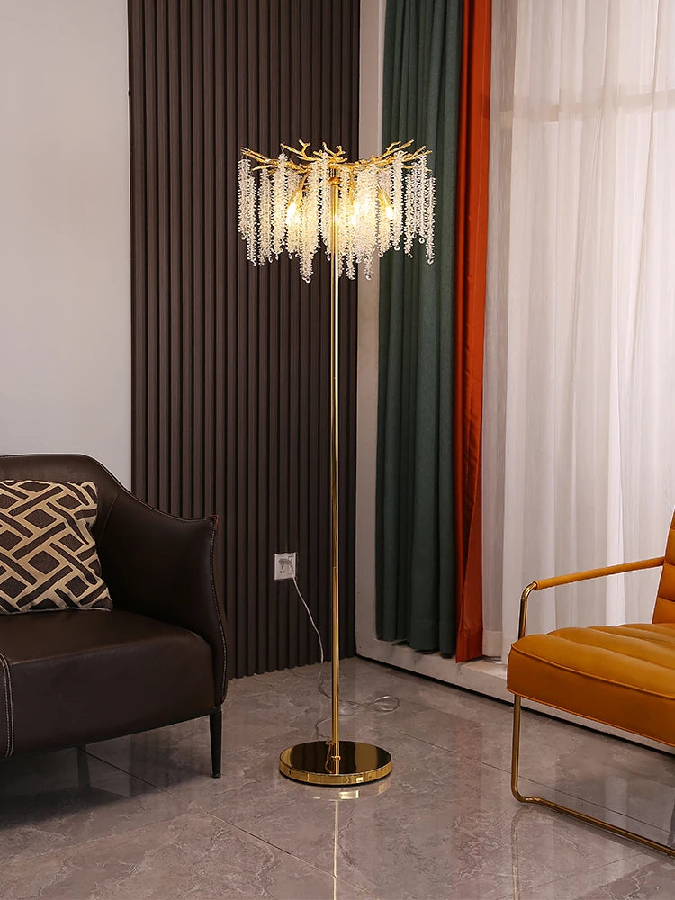 Nordic Luxury Crystal Floor Lamp Indoor Gold LED Living Room Bedroom Decor Stand Lighting Modern Floor Lamps 2023 New Design