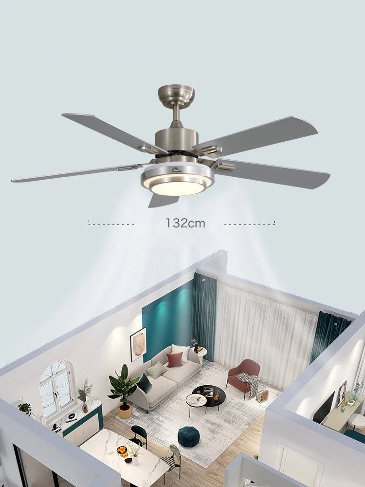 LED Fan Light Strong wind Retro Restaurant Living Room Household Variable Frequency Fan Ceiling Light Integrated Fan Light