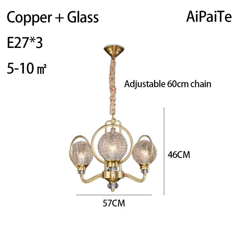 Full Brass LED Glass Chandelier