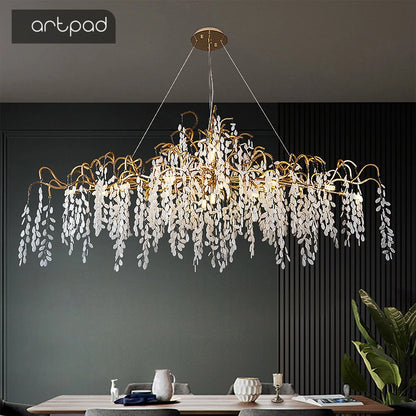 Luxury Ceiling Crystal Chandeliers LED Lighting for Living Room Modern Gold Tree Branch Hanging Pendant Light Fixture Room Decor
