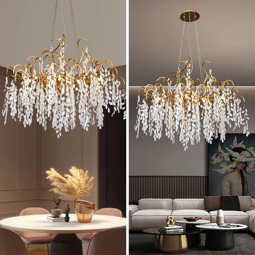 Luxury Ceiling Crystal Chandeliers LED Lighting for Living Room Modern Gold Tree Branch Hanging Pendant Light Fixture Room Decor