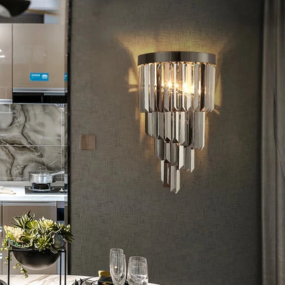 Modern Led Creative Wall Sconce Light Crystal Wall Lights Fixtures For Bedroom Living Room Luxury Smoky Gray Indoor Home Lamps