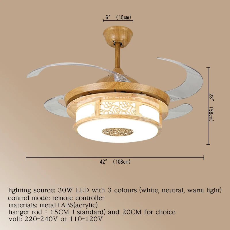 Hongcui  Modern Ceiling Fan Lights Lamps With Remote Control Invisible Fan Blade Suitable For Dining Room Bedroom Restaurant