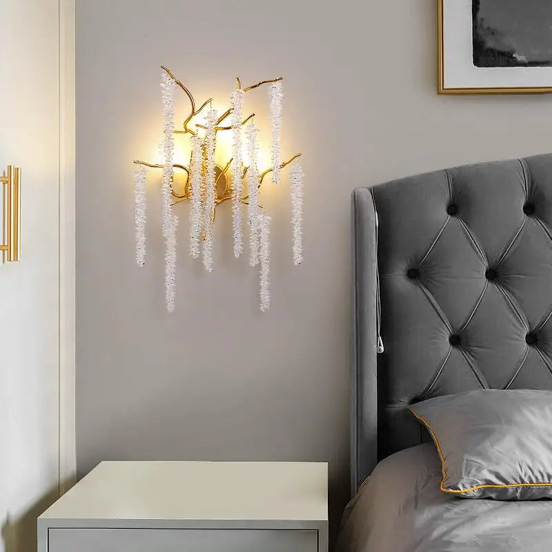 New crystal wall lamp bedside lighting modern luxury branch crystal master bedroom living room background wall decorative lamp