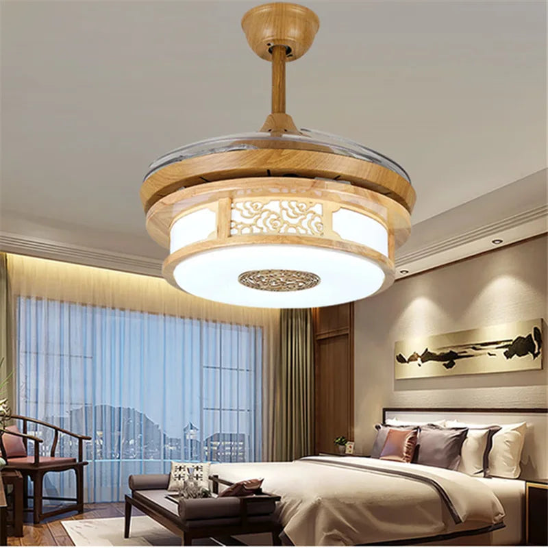 Hongcui  Modern Ceiling Fan Lights Lamps With Remote Control Invisible Fan Blade Suitable For Dining Room Bedroom Restaurant