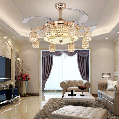 LED Crystal Gold Fan Lights Living Room Modern Fan With Remote Control Luxury Ceiling Fans 110V 220V Ceiling Fans Lighting