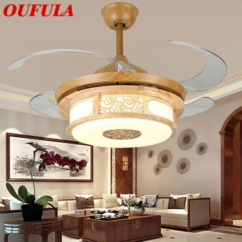 Hongcui  Modern Ceiling Fan Lights Lamps With Remote Control Invisible Fan Blade Suitable For Dining Room Bedroom Restaurant