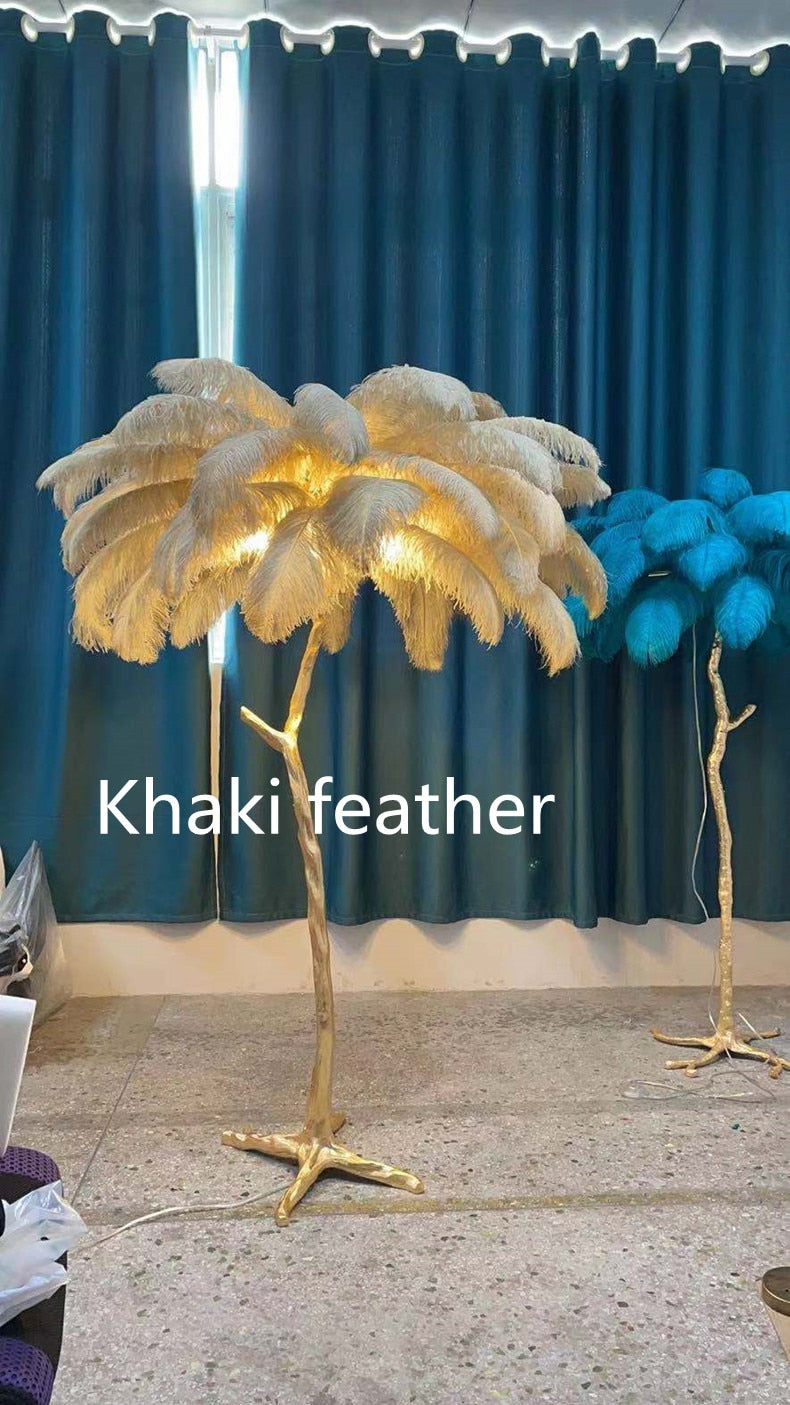 Gold/Silver Ostrich Feathers Floor Lamp