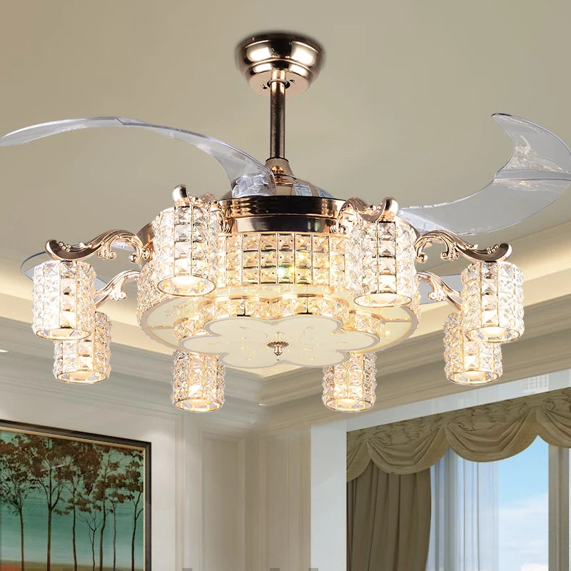LED Crystal Gold Fan Lights Living Room Modern Fan With Remote Control Luxury Ceiling Fans 110V 220V Ceiling Fans Lighting
