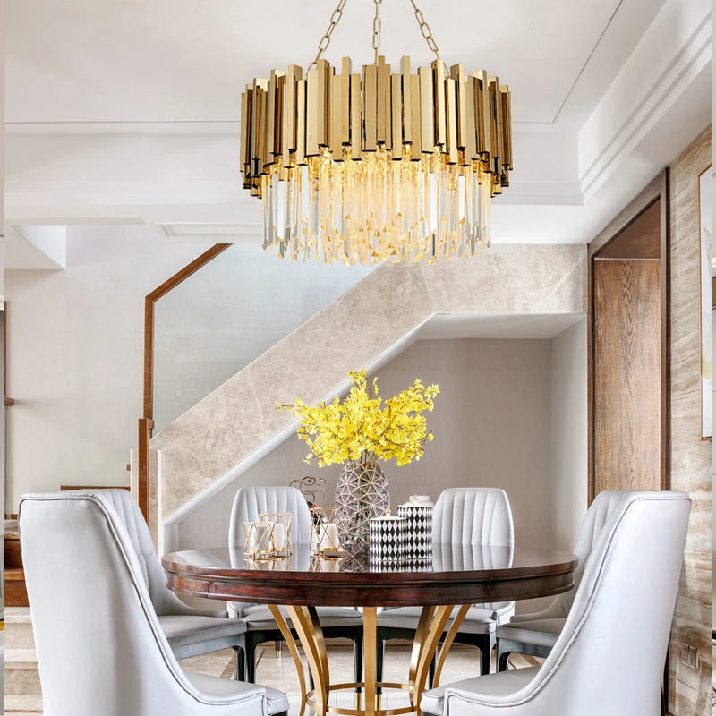 Modern luxury Round Crystal pendant lamp For Living Room Luxury Gold Round Chain Chandeliers Lighting LED Crystal Lamp Lighting