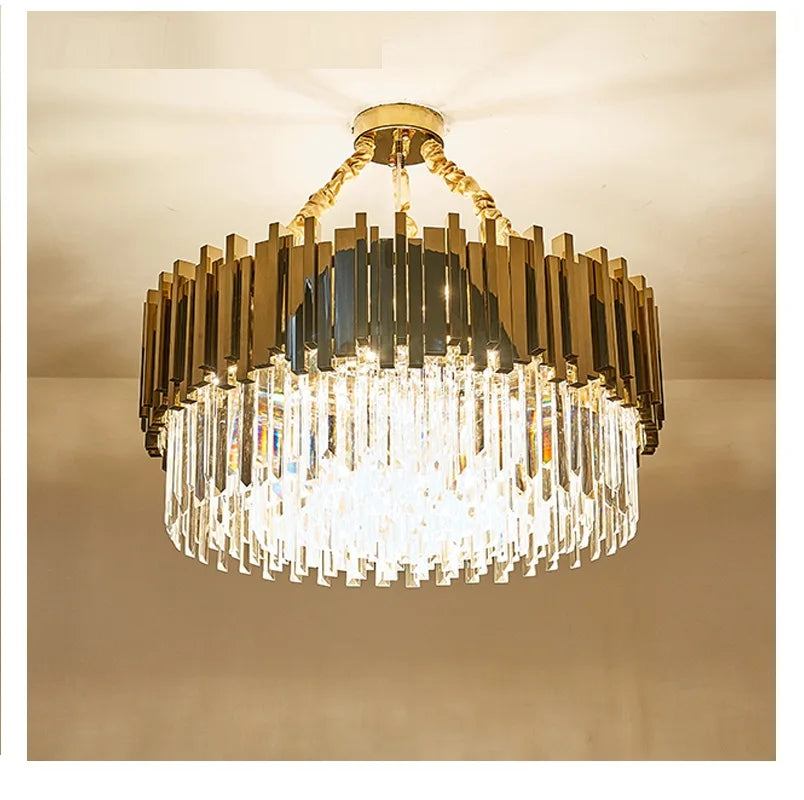 Modern luxury Round Crystal pendant lamp For Living Room Luxury Gold Round Chain Chandeliers Lighting LED Crystal Lamp Lighting